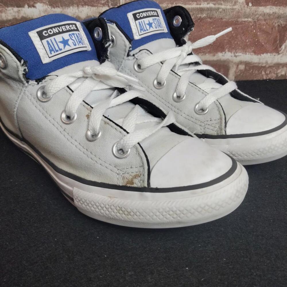 Converse Chuck Taylor Shoes Boys Size 3 Grey Blue Classic Mid Top Sneakers - Picture 5 of 8